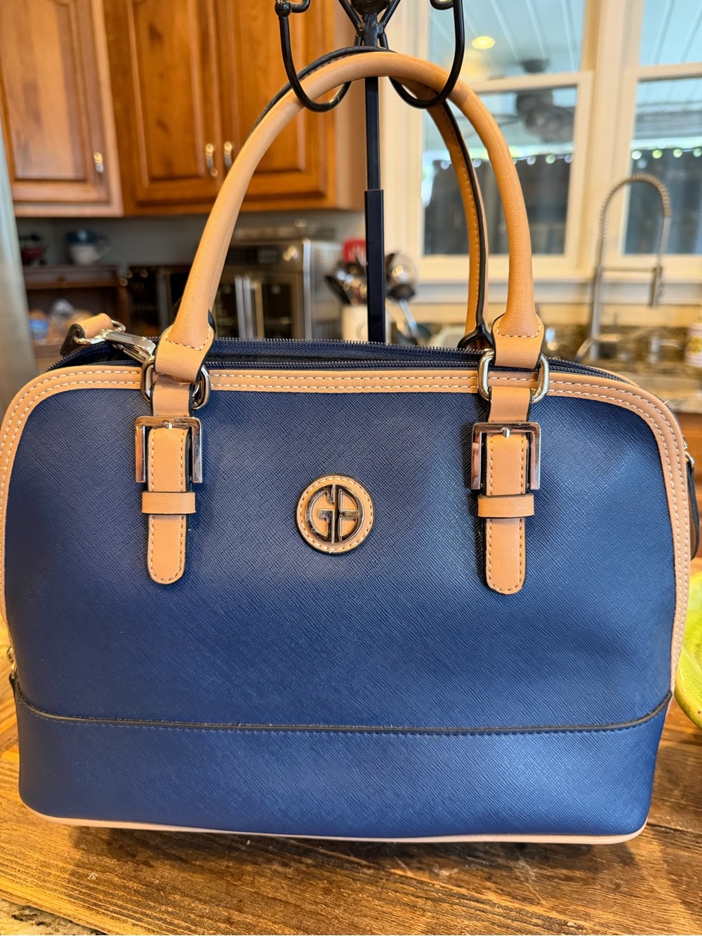 Giani Bernini Navy and Tan Satchel